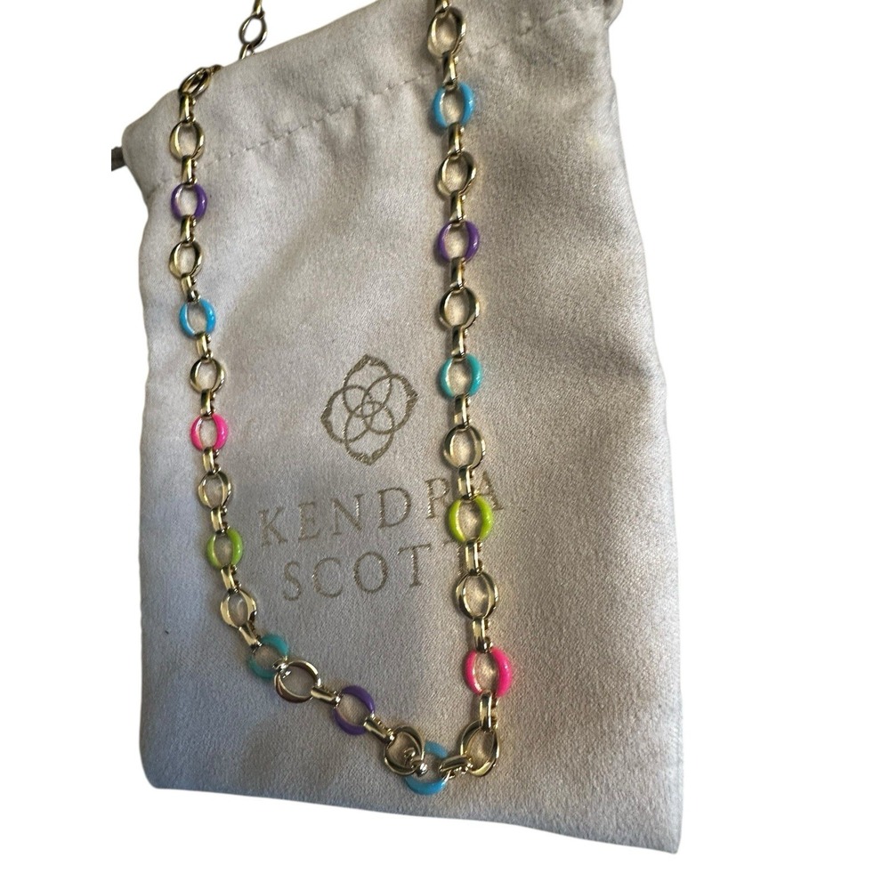 Kendra Scott Kelsey Gold Chain‎ Necklace in Multicolor Rainbow Mix NWT $85 - Picture 3 of 4